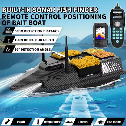 Лодка за захранка Flytec V803 PRO GPS с Вграден Сонар Lucky 718LIC-WL – 500м Обхват 200 Точки