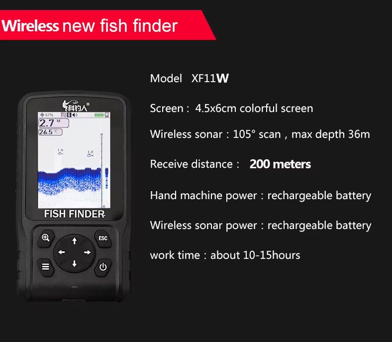 Безжичен риболовен сонар XF11W – обхват 200 м и LCD дисплей